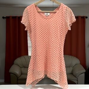 Shannon Ford Women’s Lace Shark Bite Short Sleeve Top Size M Peach Fully Lined